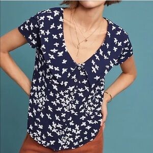 Anthropologie Maeve V neck Bird Blouse